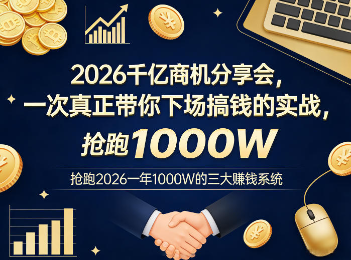 2026千亿商机分享会，一次真正带你下场搞钱的实战，抢跑2026一年1000W的三大賺钱系统-小艾网创