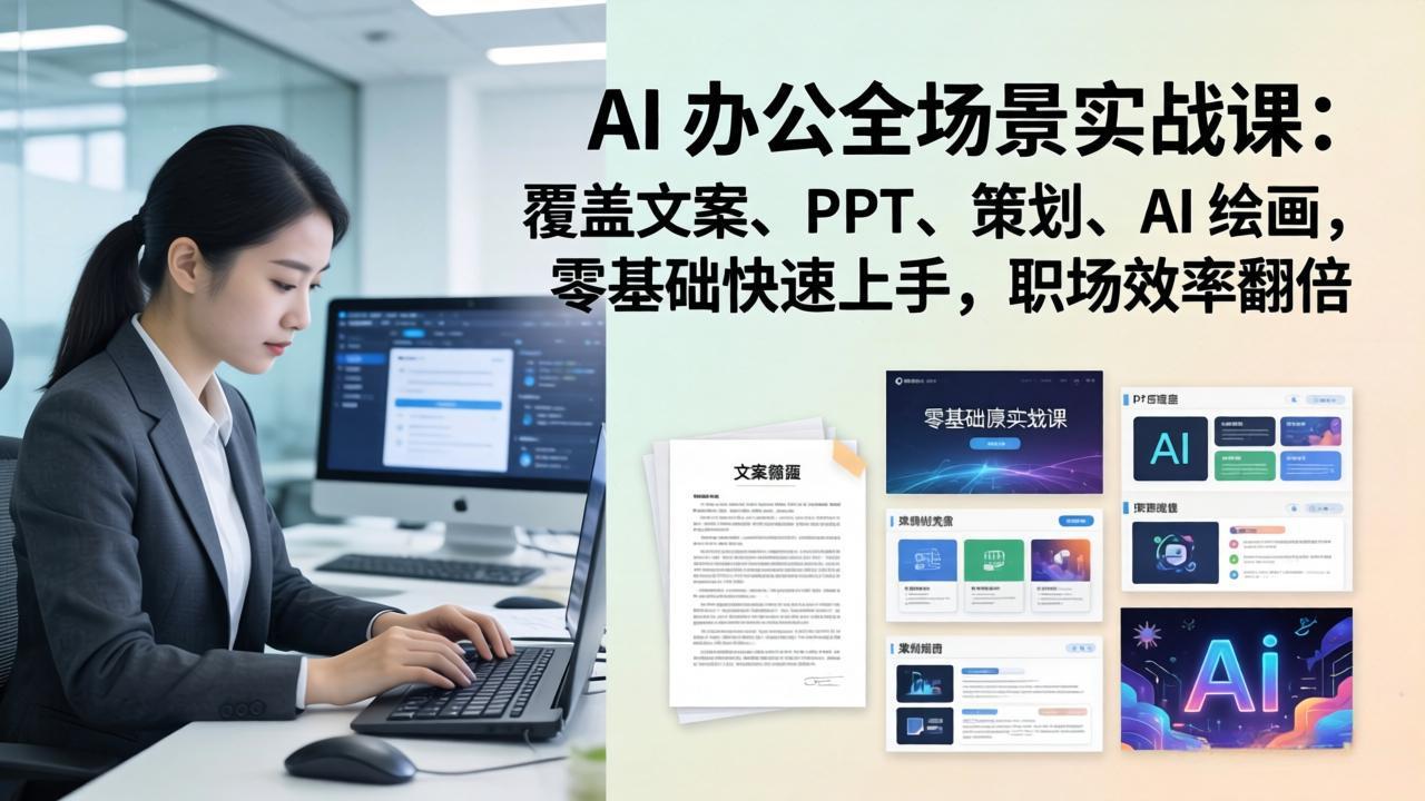 AI 办公全场景实战课:覆盖文案、PPT、策划、AI 绘画,零基础快速上手,职场效率翻倍-小艾项目网