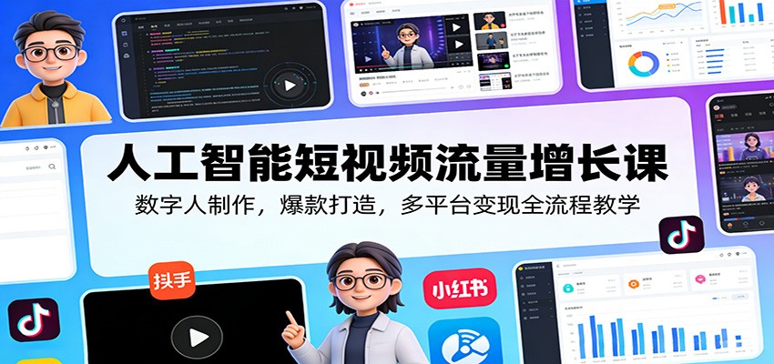 人工智能短视频流量增长课：数字人制作，爆款打造，多平台变现全流程教学-小艾项目网