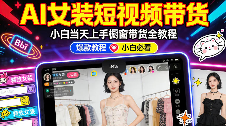 AI女装短视频橱窗带货：小白零门槛当天上手，高佣金爆款轻松賺！-小艾项目网