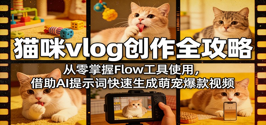 猫咪vlog创作全攻略：从零掌握Flow工具使用，借助AI提示词快速生成萌宠爆款视频-小艾项目网