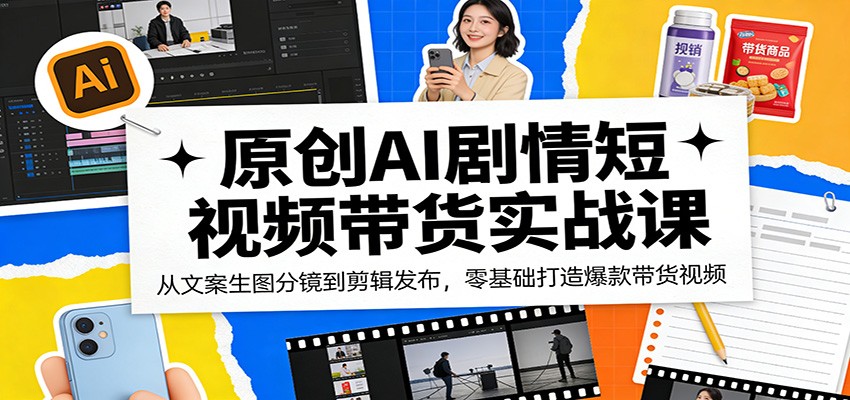 原创AI剧情短视频带货实战课：从文案生图分镜到剪辑发布，零基础打造爆款带货视频-小艾项目网