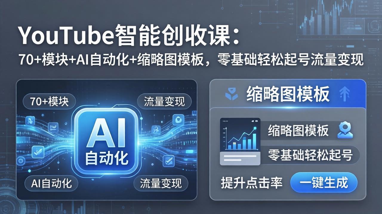 YouTube智能创收课：70+模块+AI自动化+缩略图模板，零基础轻松起号流量变现-小艾项目网
