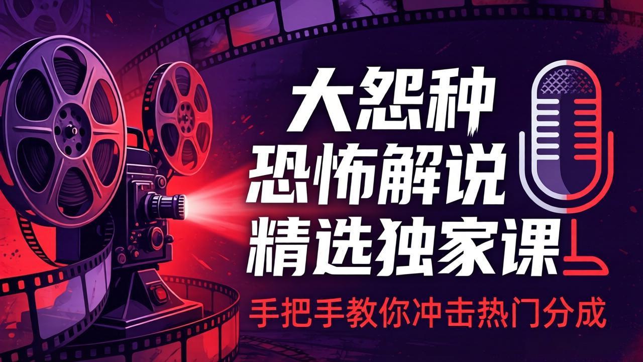 大怨种恐怖解说精选独家课：电影下载+文案配音+片头封面，手把手教你冲击热门分成-小艾项目网