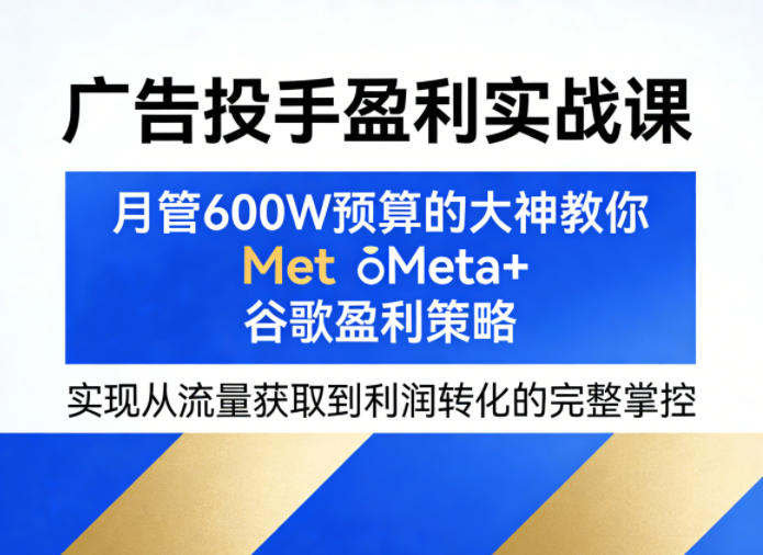广告投手盈利实战课，月管600W预算的大神教你Meta+谷歌盈利策略，实现从流量获取到利润转化的完整掌控-小艾项目网