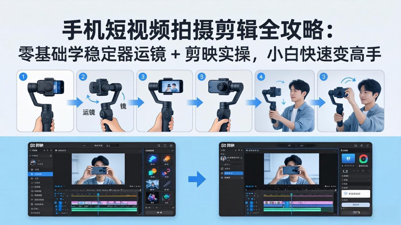手机短视频拍摄剪辑全攻略：零基础学稳定器运镜 + 剪映实操，小白快速变高手-小艾项目网