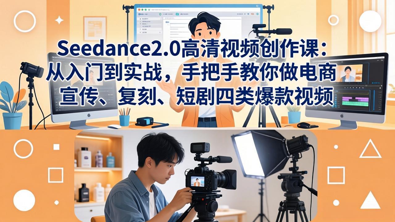 Seedance2.0高清视频创作课：从入门到实战，手把手教你做电商、宣传、复刻、短剧四类爆款视频-小艾项目网