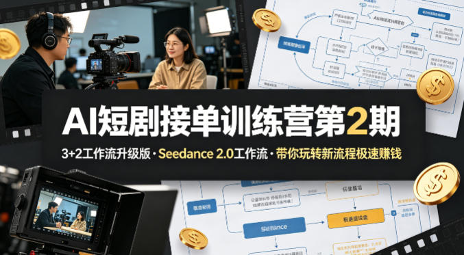 AI短剧接单训练营第2期，3+2工作流升级版，Seedance 2.0工作流，带你玩转新流程极速賺钱-小艾项目网