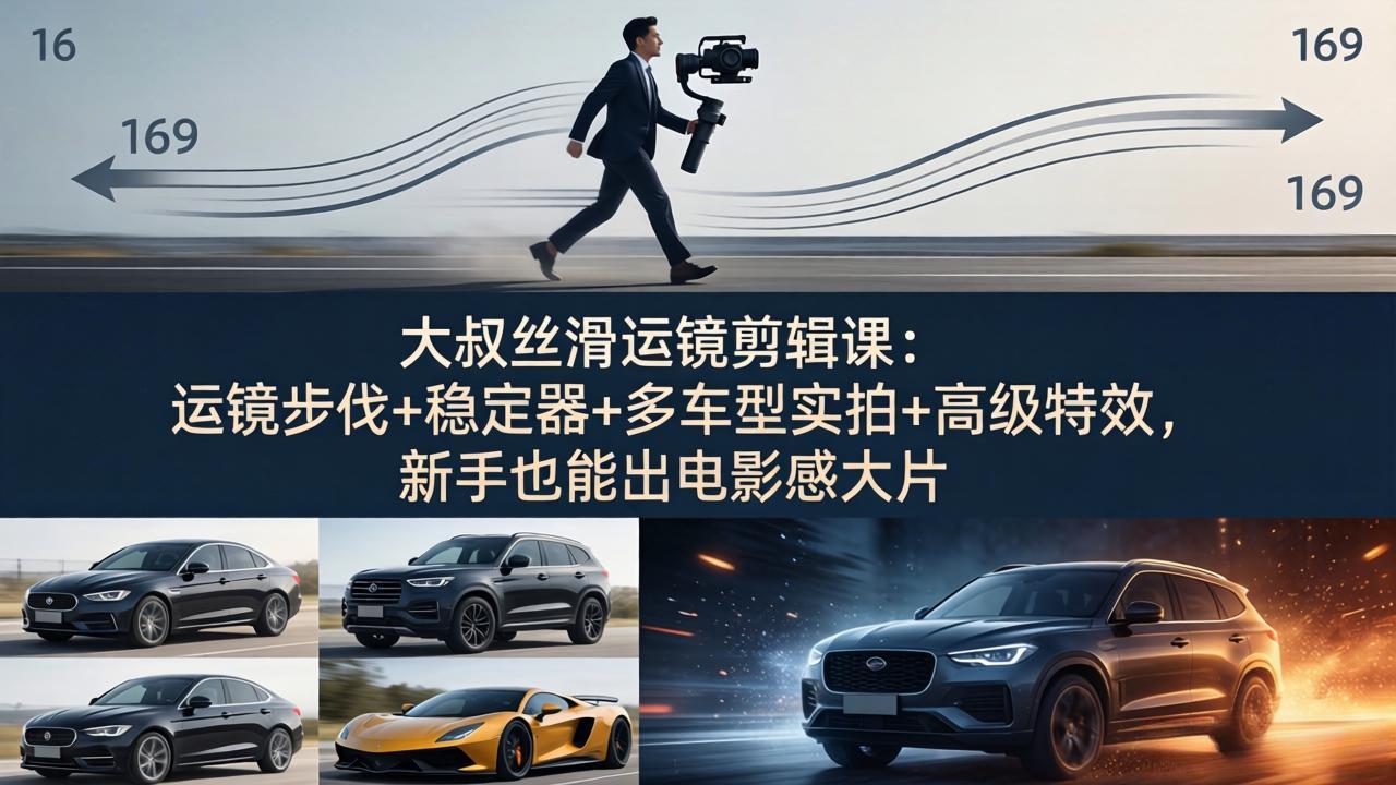 大叔丝滑运镜剪辑课:运镜步伐+稳定器+多车型实拍+高级特效,新手也能出电影感大片-小艾项目网