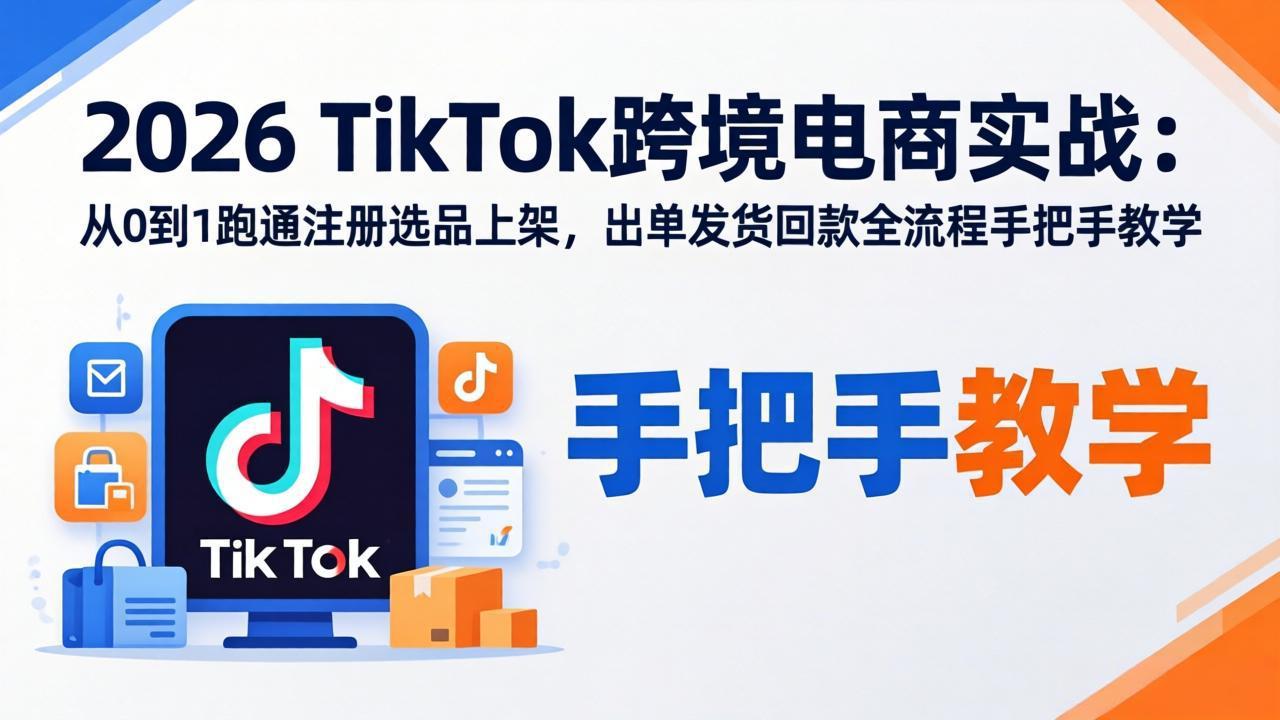 2026TikTok跨境电商实战-更新:从0到1跑通注册选品上架,出单发货回款全流程手把手教学-小艾项目网