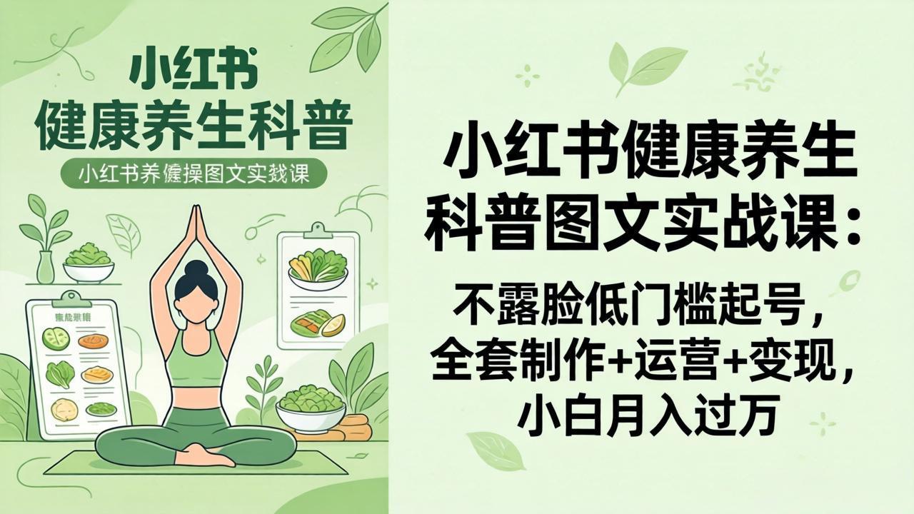 2026小红书健康养生科普图文实战课：不露脸低门槛起号，全套制作+运营+变现，小白月入过万-小艾项目网