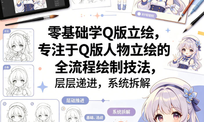 零基础学Q版立绘，专注于Q版人物立绘的全流程绘制技法，层层递进，系统拆解-小艾项目网