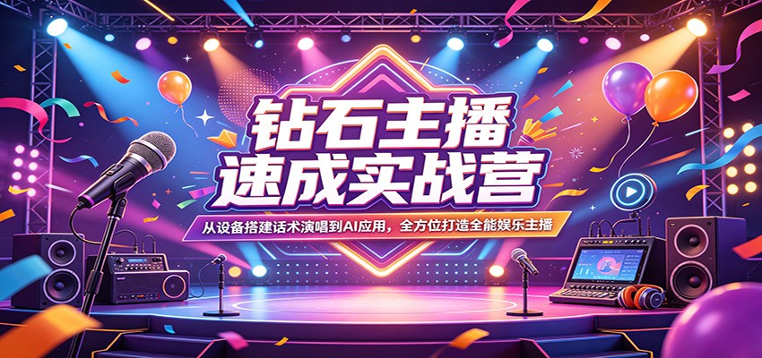 钻石主播速成实战营:从设备搭建话术演唱到AI应用,全方位打造全能娱乐主播-小艾项目网