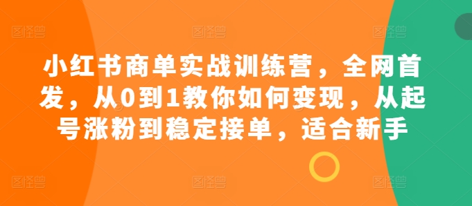 小红书商单实战训练营，全网首发，从0到1教你如何变现，从起号涨粉到稳定接单，适合新手-小艾网创