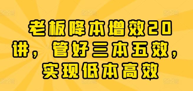 老板降本增效20讲，管好三本五效，实现低本高效-小艾网创