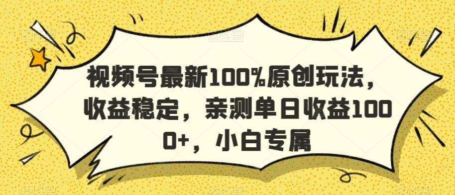 视频号最新100%原创玩法，收益稳定，亲测单日收益1000+，小白专属【揭秘】-小艾网创