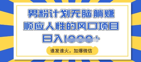 男粉计划无脑躺Z，顺应人性的风口项目，谁发谁火，加爆微信，日入多张【揭秘】-小艾网创