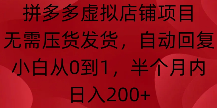 拼多多虚拟店铺项目，无需压货发货，自动回复，小白从0到1，半个月内日入200+【揭秘】-小艾网创