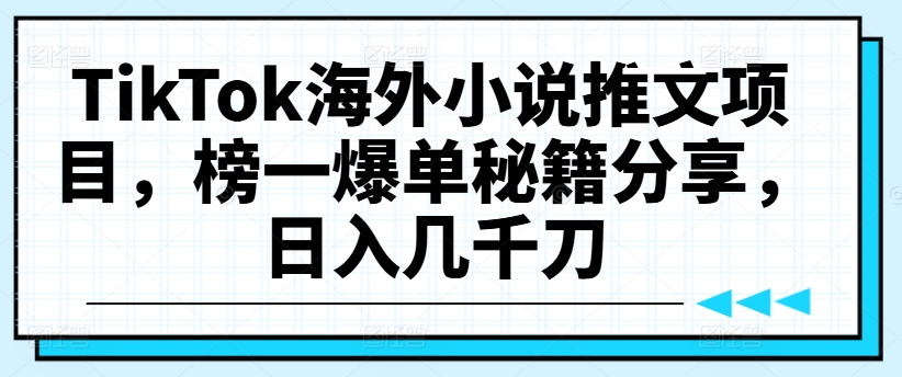 TikTok海外小说推文项目，榜一爆单秘籍分享，日入几千刀-小艾网创