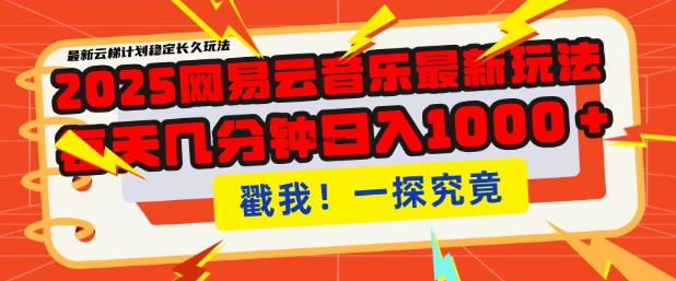 2025最新网易云音乐云梯计划，每天几分钟，单账号月入过W，可批量操作，收益翻倍【揭秘】-小艾网创