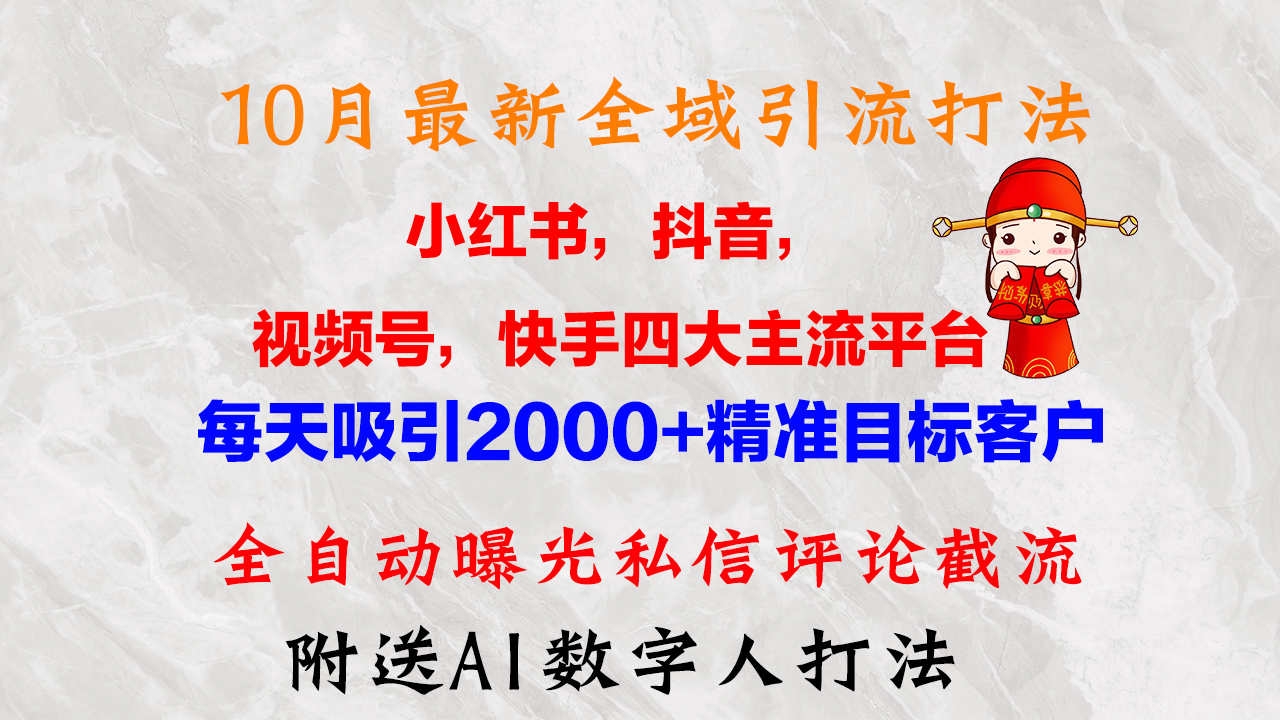 10月最新小红书，抖音，视频号，快手四大平台全域引流，，每天吸引2000…-小艾网创