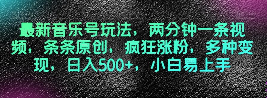最新音乐号玩法，两分钟一条视频，条条原创，疯狂涨粉，多种变现，日入500+，小白易上手【揭秘】-小艾网创
