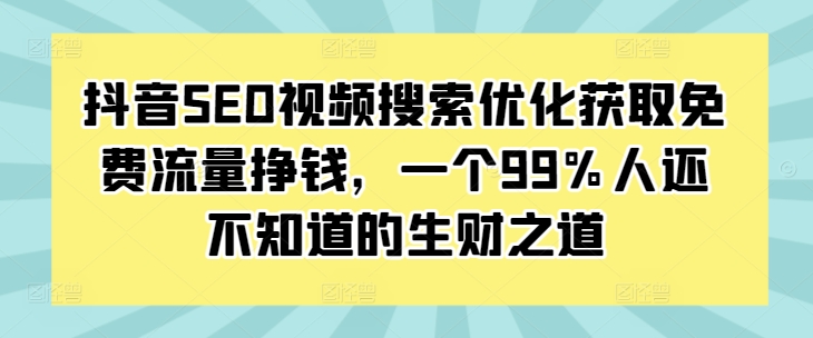 抖音SEO视频搜索优化获取免费流量挣钱，一个99%人还不知道的生财之道-小艾网创