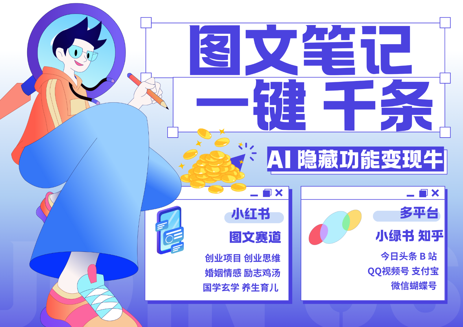 1键生成数千条图文 创业国学 秒生笔记 小红书小绿书图文 轻松引流 变现30000+-小艾网创