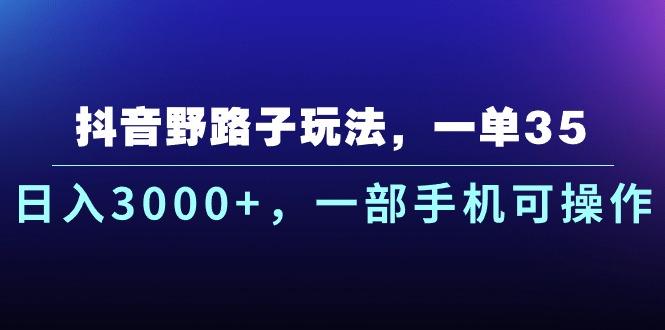 抖音野路子玩法，一单35.日入3000+，一部手机可操作-小艾网创