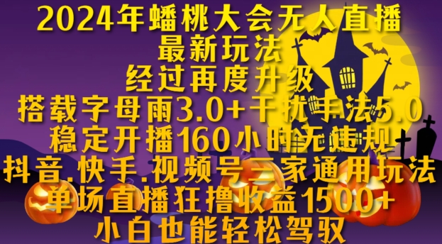 2024年蟠桃大会无人直播最新玩法，稳定开播160小时无违规，抖音、快手、视频号三家通用玩法【揭秘】-小艾网创