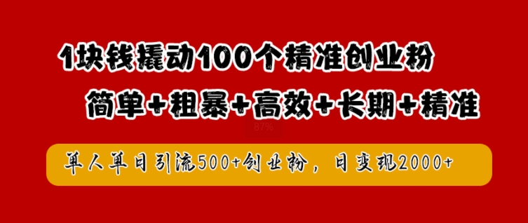 1块钱撬动100个精准创业粉，简单粗暴高效长期精准，单人单日引流500+创业粉，日变现2k【揭秘】-小艾网创