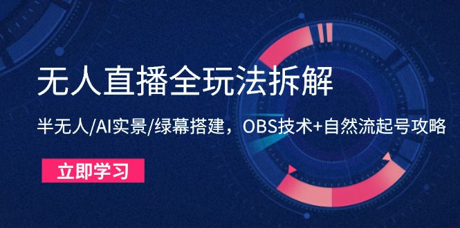 无人直播全玩法拆解：半无人/AI实景/绿幕搭建，OBS技术+自然流起号攻略-小艾网创