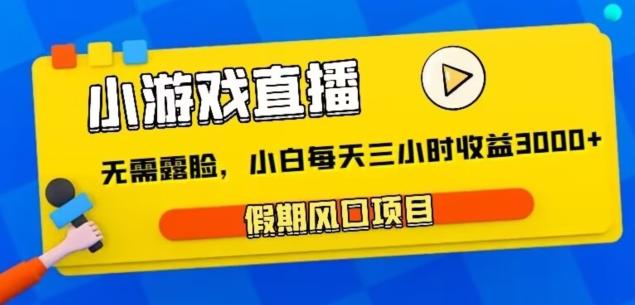 小游戏直播，假期风口项目，无需露脸，小白每天三小时，到账3000+-小艾网创