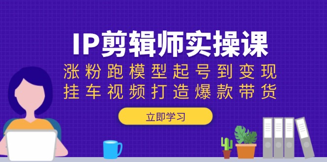 IP剪辑师实操课：涨粉跑模型起号到变现，挂车视频打造爆款带货-小艾网创