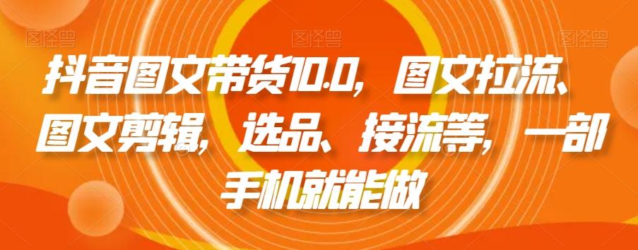 抖音图文带货10.0，图文拉流、图文剪辑，选品、接流等，一部手机就能做-小艾网创
