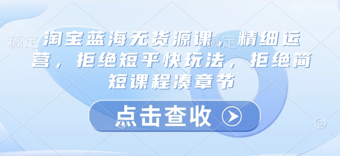 淘宝蓝海无货源课，精细运营，拒绝短平快玩法，拒绝简短课程凑章节-小艾网创