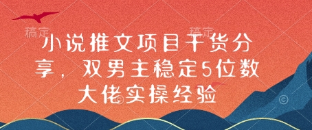 小说推文项目干货分享，双男主稳定5位数大佬实操经验-小艾网创