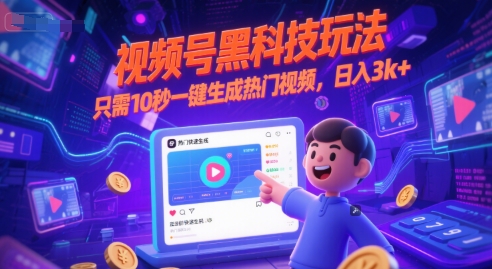 视频号黑科技玩法，只需10秒一键生成热门视频，日入3k+【揭秘】-小艾网创