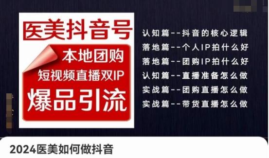 2024医美如何做抖音医美抖音号，本地团购、短视频直播双ip爆品引流，实操落地课-小艾网创