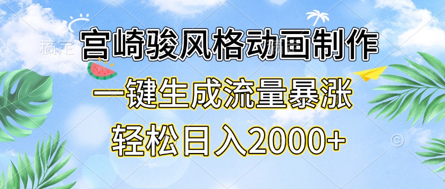 宫崎骏风格动画制作，一键生成流量暴涨，轻松日入2000+-小艾网创