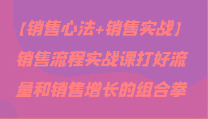 【销售心法+销售实战】销售流程实战课打好流量和销售增长的组合拳-小艾网创