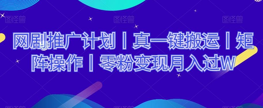 网剧推广计划丨真一键搬运丨矩阵操作丨零粉变现月入过W-小艾网创