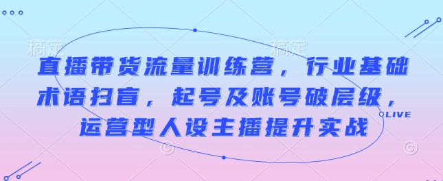 直播带货流量训练营，行业基础术语扫盲，起号及账号破层级，运营型人设主播提升实战-小艾网创