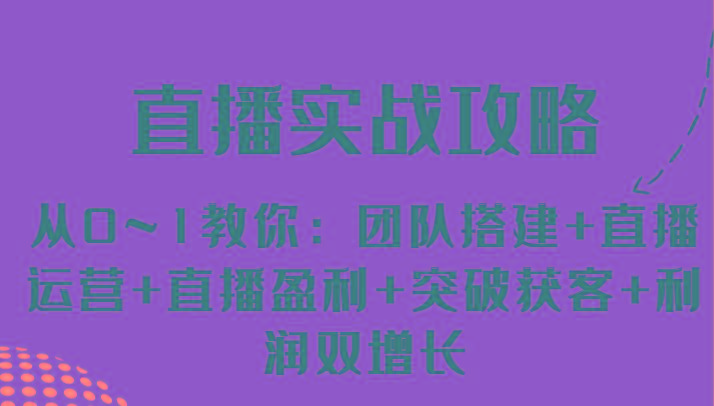 直播实战攻略 从0~1教你：团队搭建+直播运营+直播盈利+突破获客+利润双增长-小艾网创