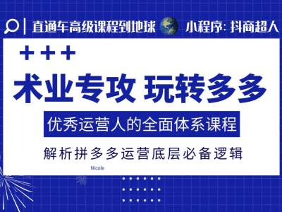 术业专攻玩转多多，优秀运营人的全面体系课程，解析拼多多运营底层必备逻辑-小艾网创