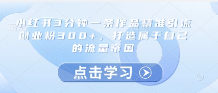 小红书3分钟一条作品精准引流创业粉300+，打造属于自己的流量帝国-小艾网创