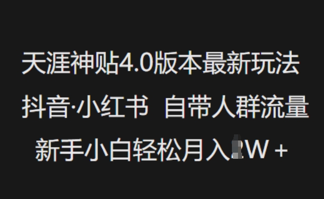 天涯神贴4.0版本最新玩法，抖音·小红书自带人群流量，新手小白轻松月入过W-小艾网创