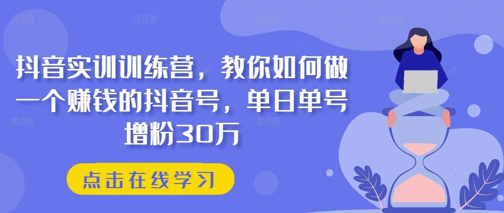 抖音实训训练营，教你如何做一个赚钱的抖音号，单日单号增粉30万-小艾网创