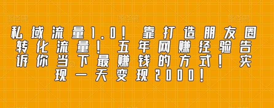 私域流量1.0！靠打造朋友圈转化流量！五年网赚经验告诉你当下最赚钱的方式！实现一天变现2000！-小艾网创