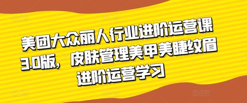美团大众丽人行业进阶运营课3.0版，皮肤管理美甲美睫纹眉进阶运营学习-小艾网创